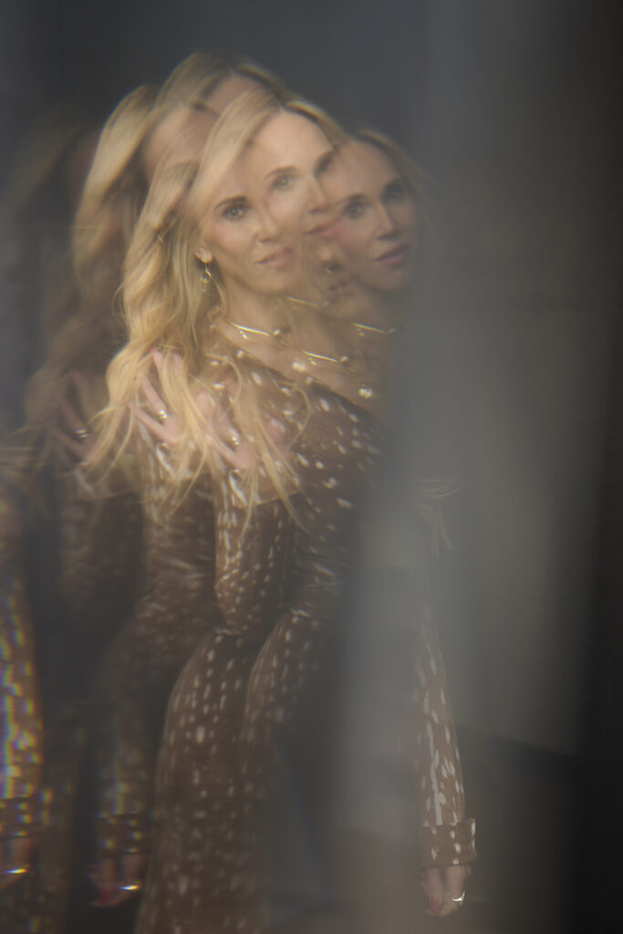 prism lighting with portrait of woman during magazine-style photoshoot